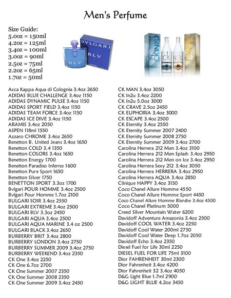 dossier perfume price list.